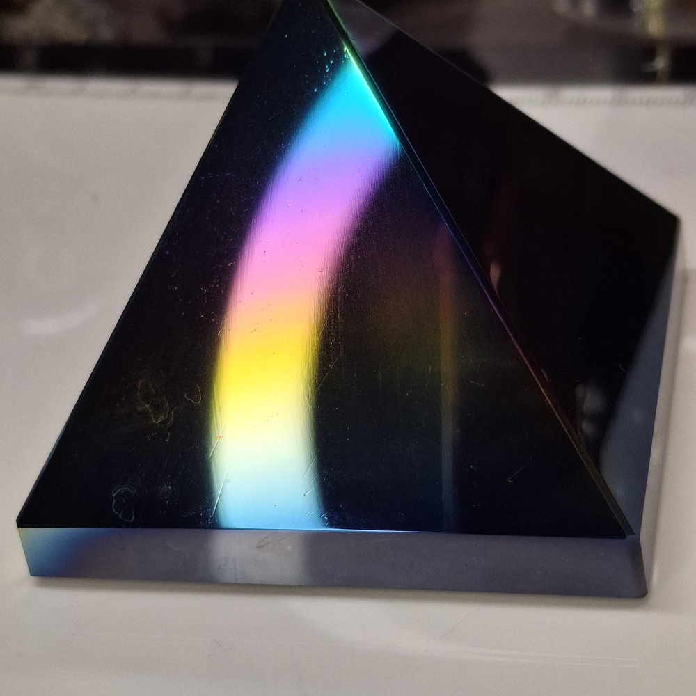 Iridescent Black OBSIDIAN Pyramid Decor